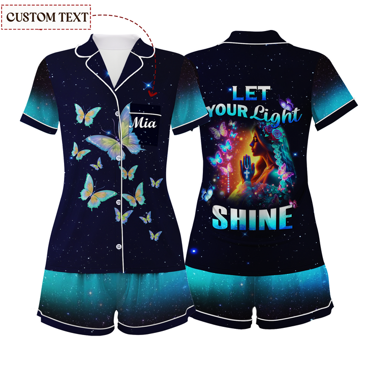 Bộ đồ ngủ ngắn bằng vải satin chuồn chuồn có tên riêng