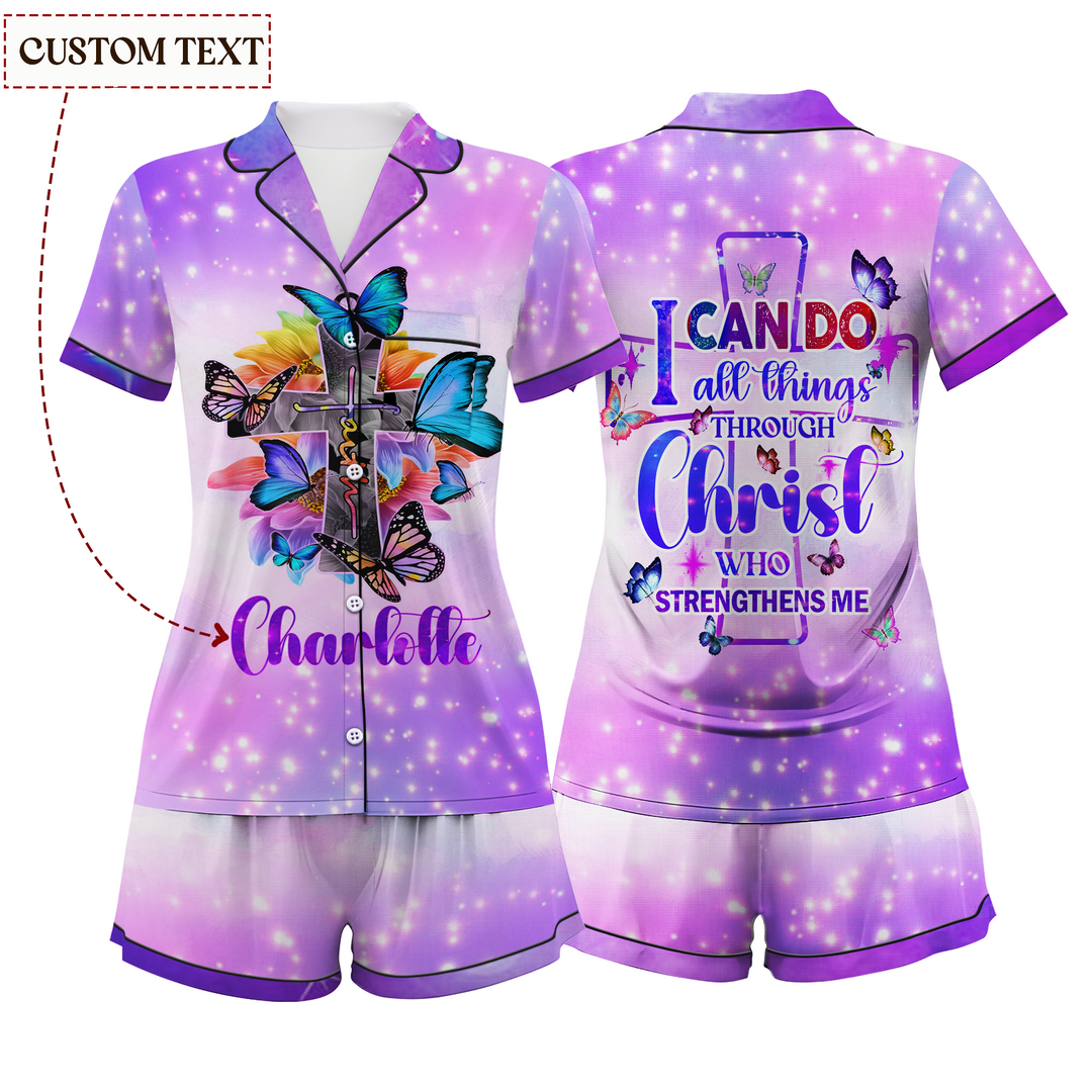 Bộ đồ ngủ ngắn bằng vải satin chuồn chuồn có tên riêng