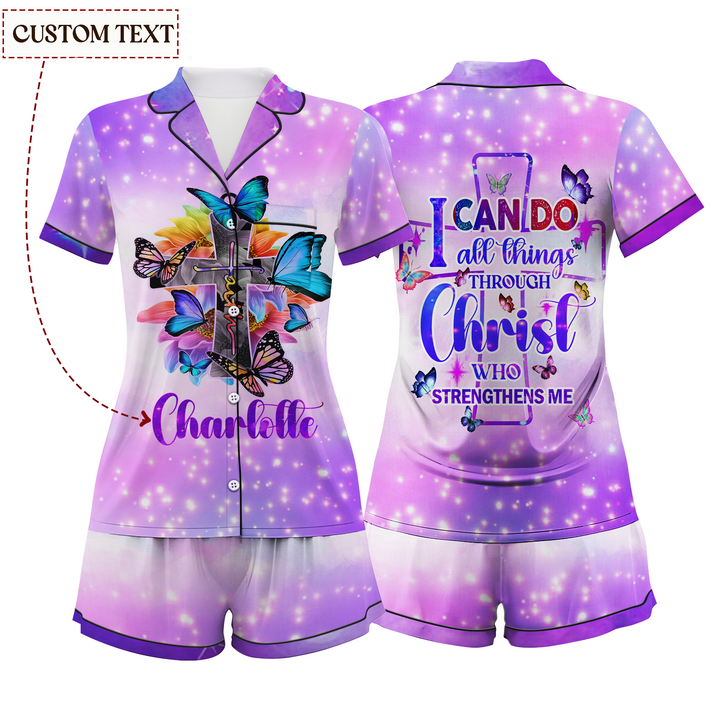Bộ đồ ngủ ngắn bằng vải satin chuồn chuồn có tên riêng