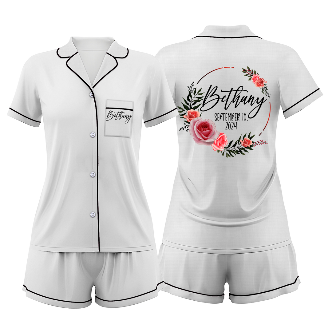 Custom Text Satin Short Pyjamas Set