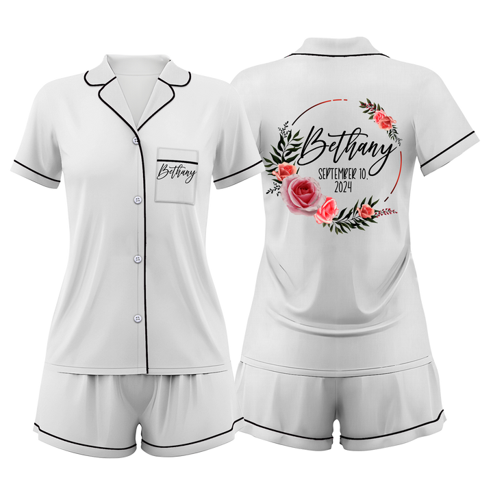 Custom Text Satin Short Pyjamas Set