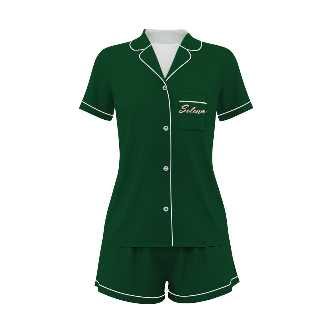 Custom Name Bride Bridesmaid Satin Short Pyjamas Set
