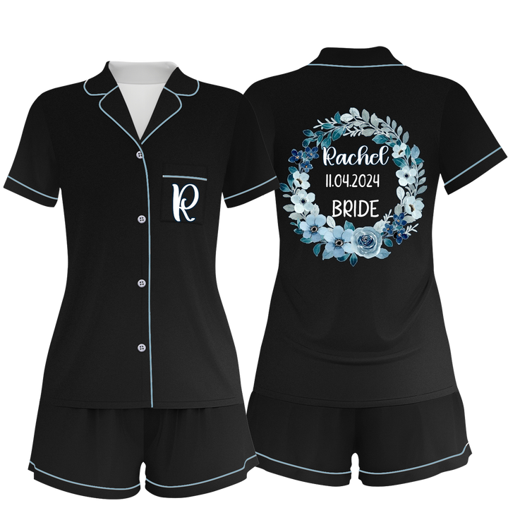 Custom Name The Bride Satin Short Pyjamas Set