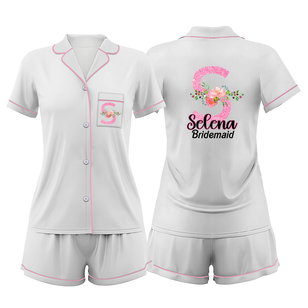 Custom Text Wedding Satin Short Pyjamas Set