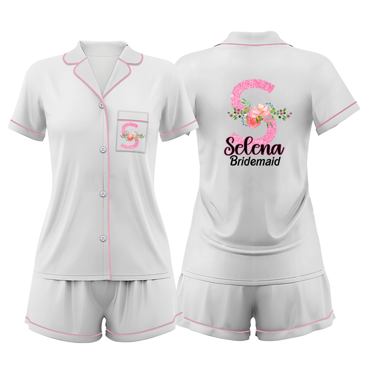 Custom Text Wedding Satin Short Pyjamas Set