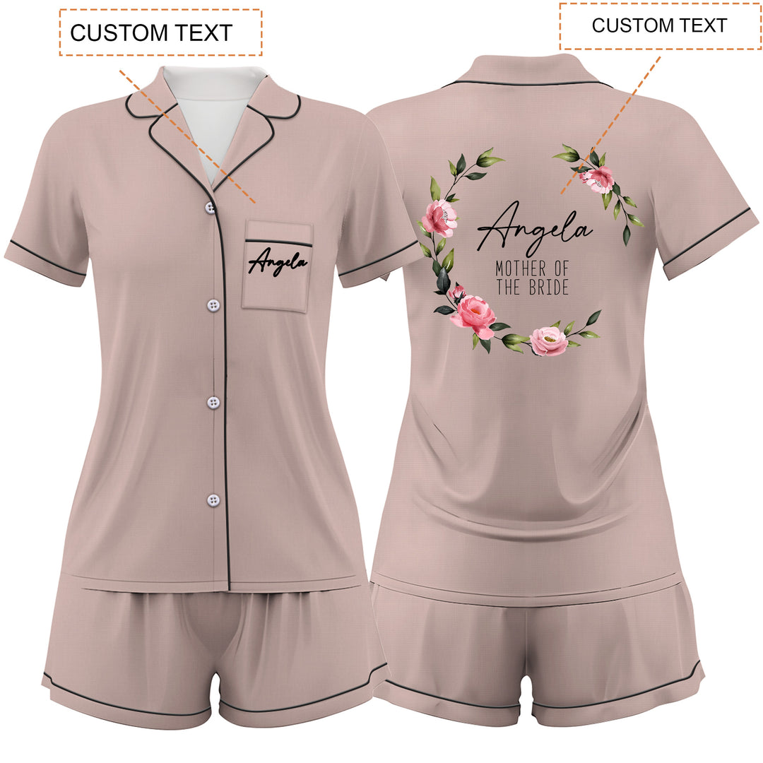 Custom Text Wedding Satin Short Pyjamas Set