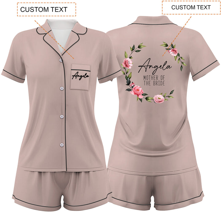 Custom Text Wedding Satin Short Pyjamas Set