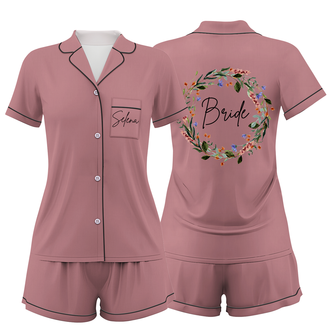Custom Name Wedding Satin Short Pyjamas Set