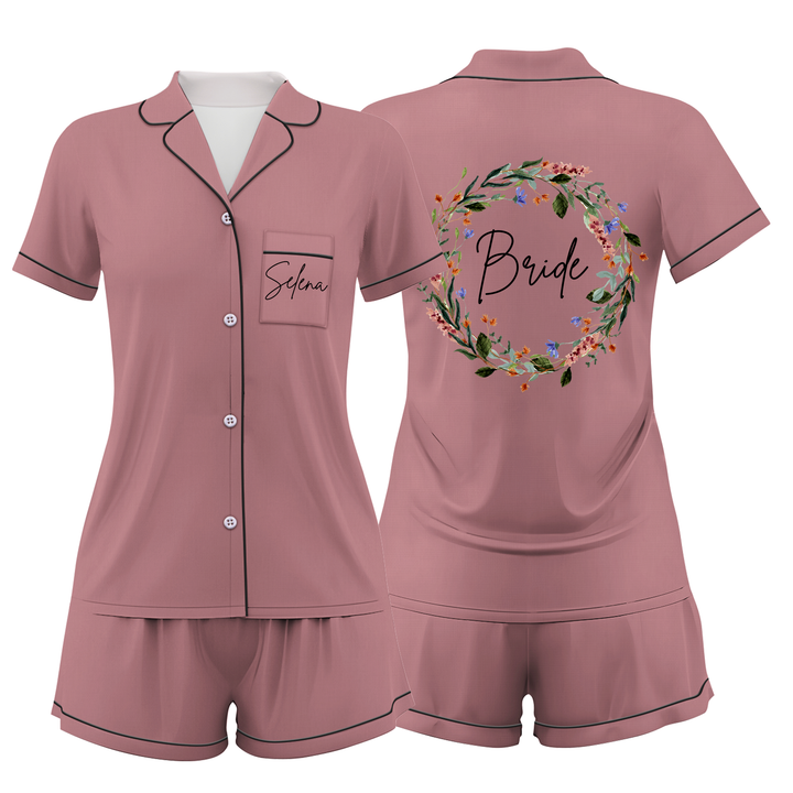Custom Name Wedding Satin Short Pyjamas Set