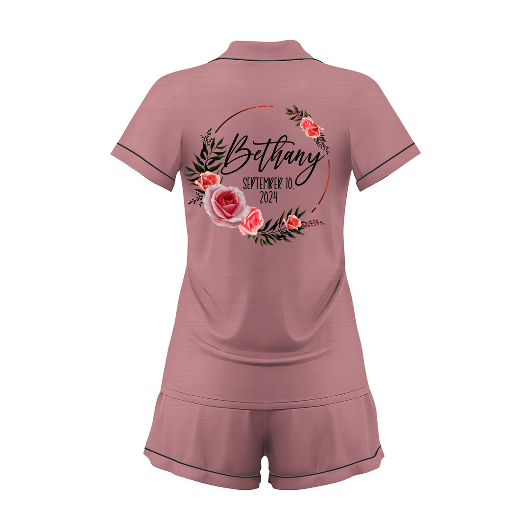 Custom Text Satin Short Pyjamas Set
