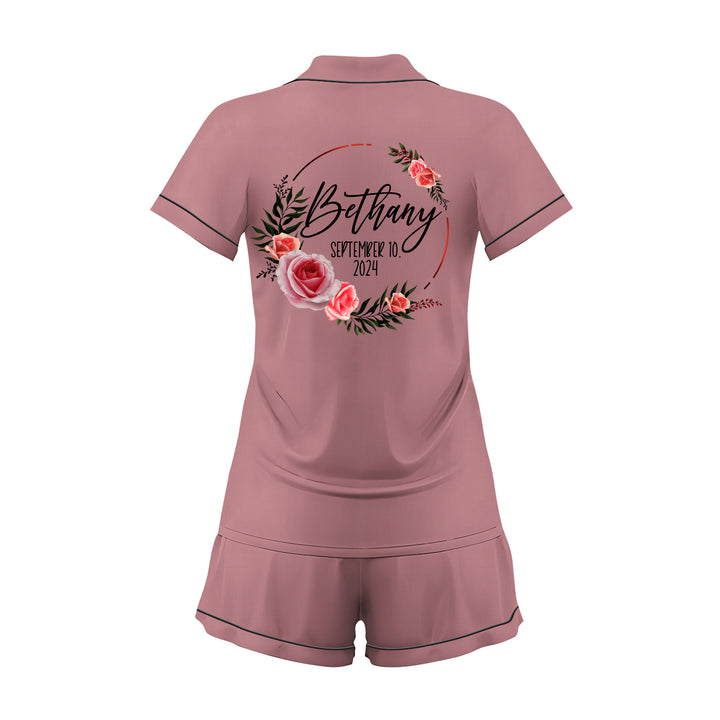 Custom Text Satin Short Pyjamas Set