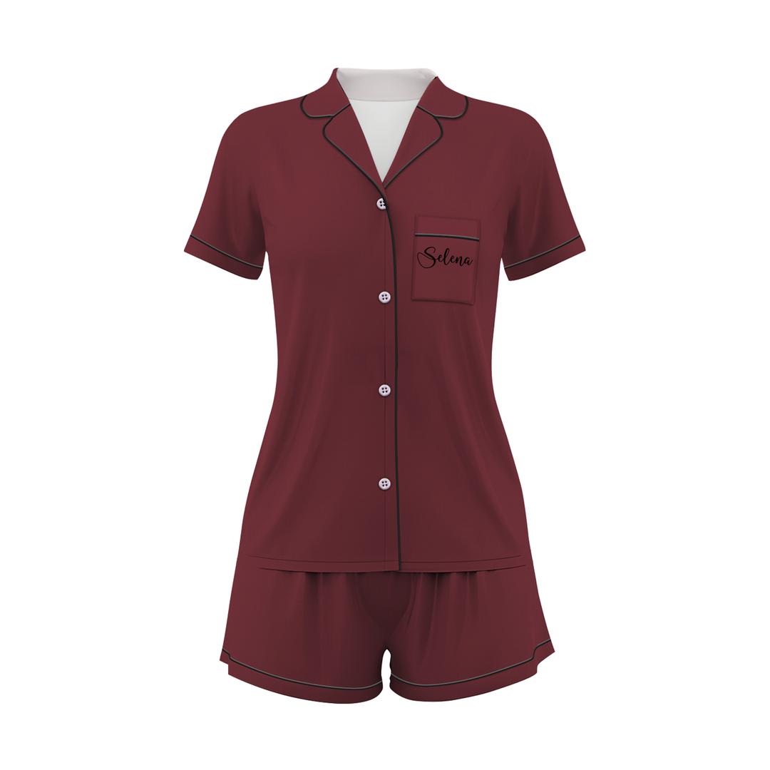 Personalize Name Birthday Month Black Women Short Pyjamas Sets