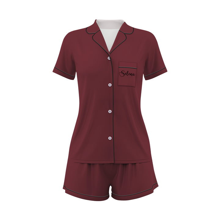 Personalize Name Birthday Month Black Women Short Pyjamas Sets