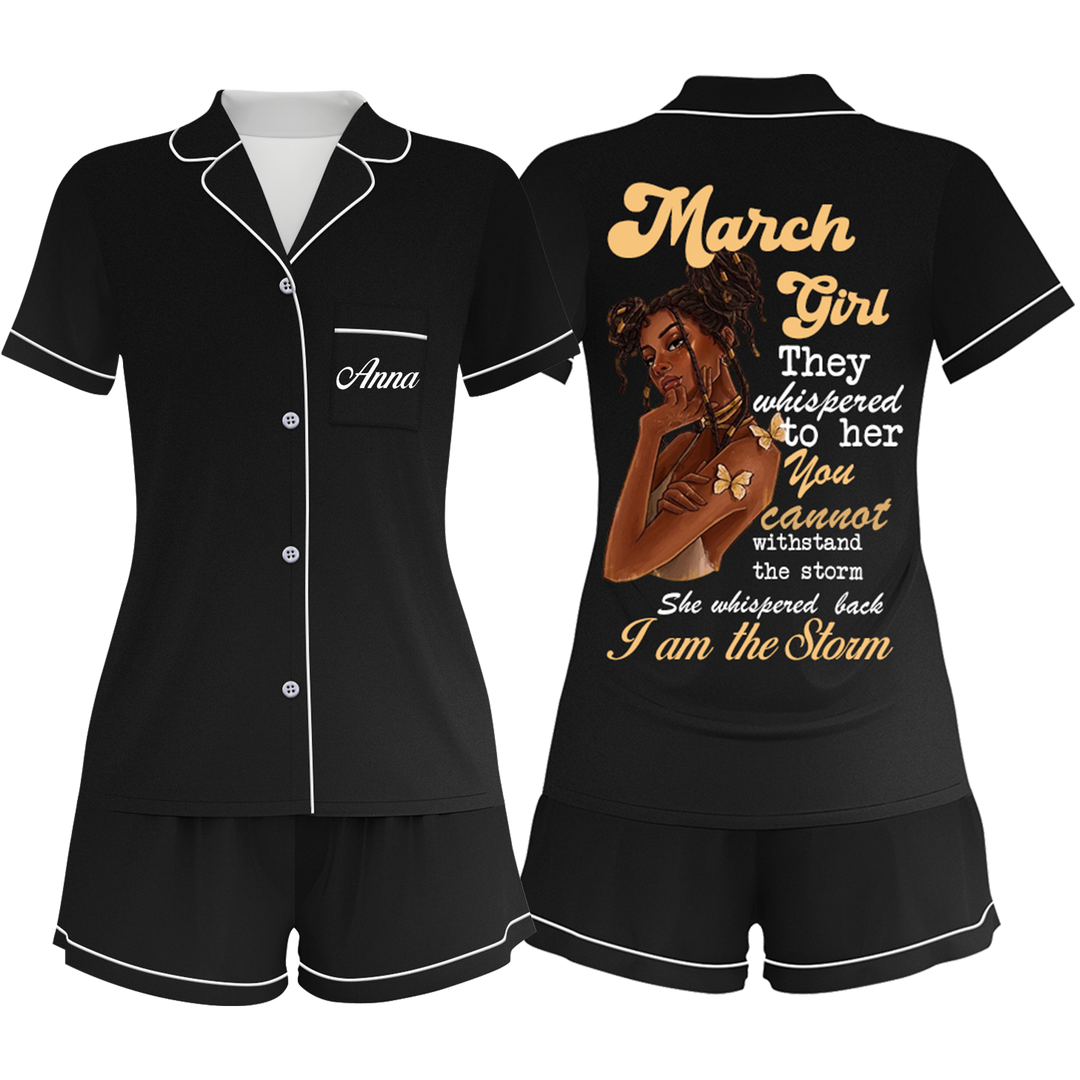 Personalize Name Birthday Month Black Women Short Pyjamas Sets