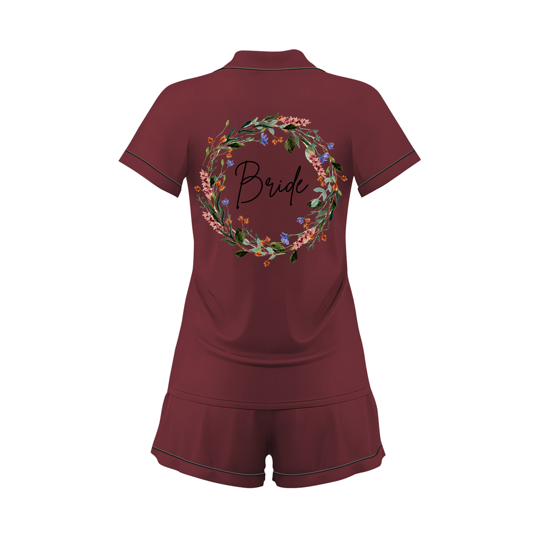 Custom Name Wedding Satin Short Pyjamas Set