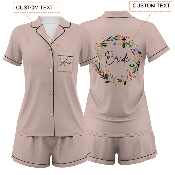 Custom Name Wedding Satin Short Pyjamas Set