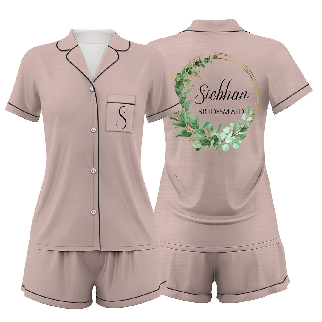 Cá nhân hóa văn bản Bộ đồ ngủ ngắn bằng vải satin cưới màu đen dành cho nữ