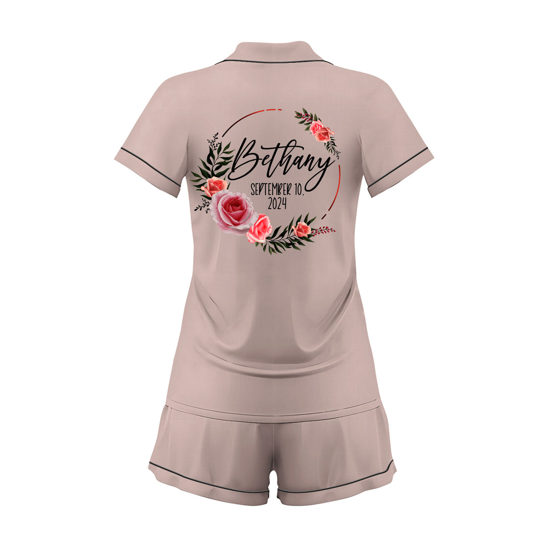 Custom Text Satin Short Pyjamas Set