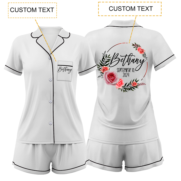 Custom Text Satin Short Pyjamas Set