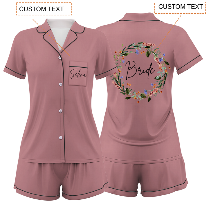 Custom Name Wedding Satin Short Pyjamas Set