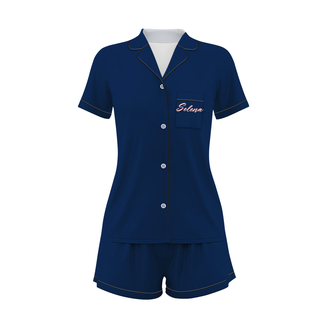 Custom Name Bride Bridesmaid Satin Short Pyjamas Set