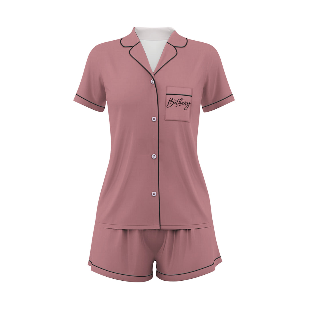Custom Text Satin Short Pyjamas Set