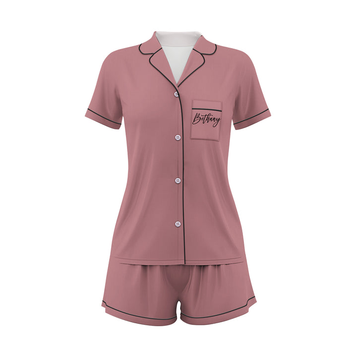 Custom Text Satin Short Pyjamas Set