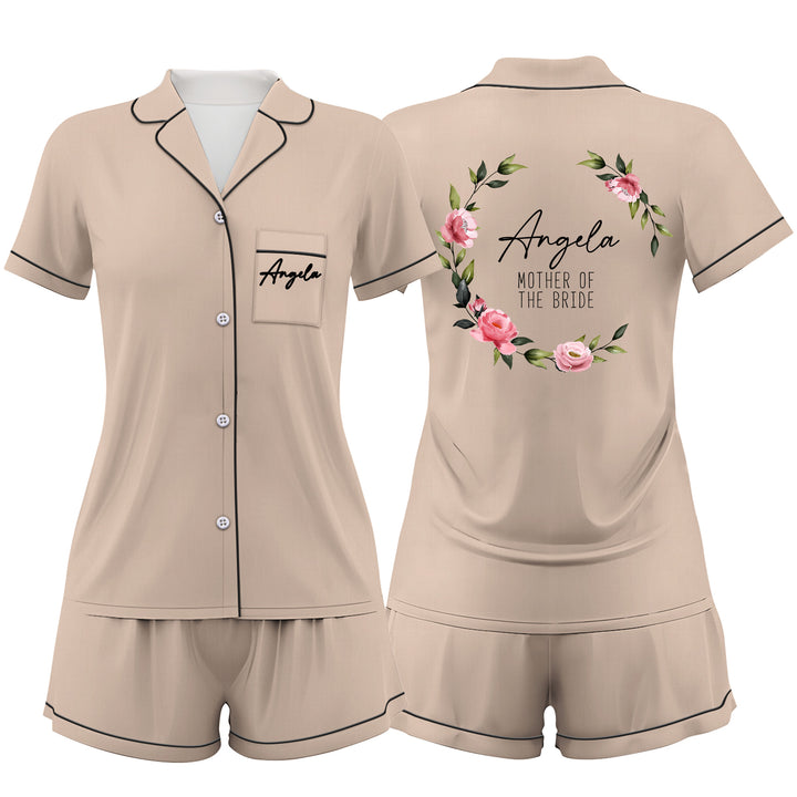 Custom Text Wedding Satin Short Pyjamas Set