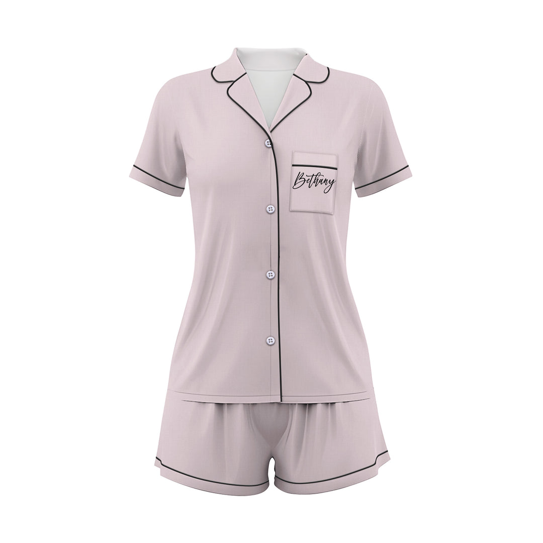 Custom Text Satin Short Pyjamas Set