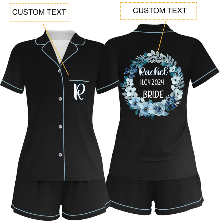 Custom Name The Bride Satin Short Pyjamas Set