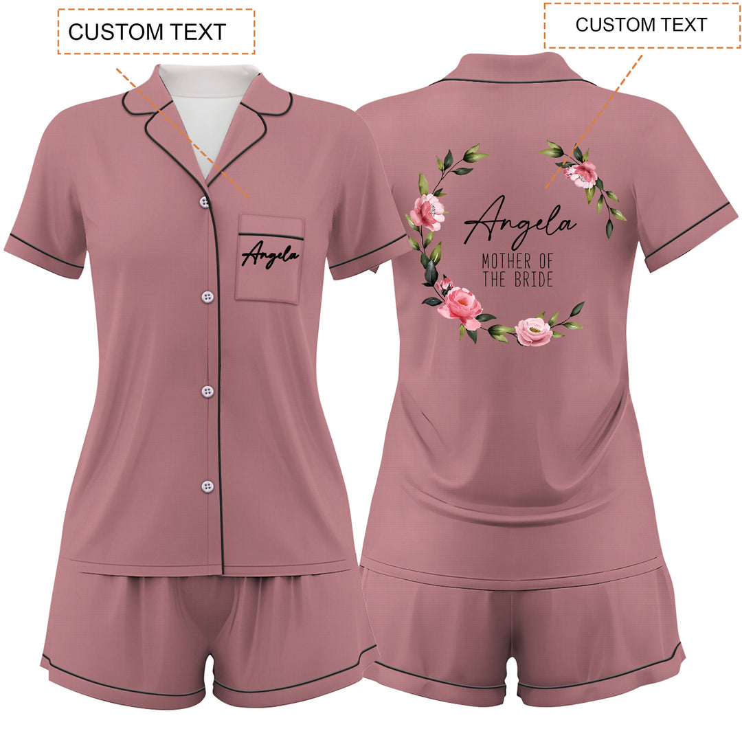 Custom Text Wedding Satin Short Pyjamas Set