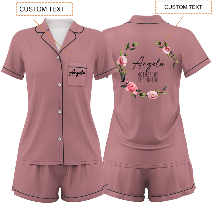 Custom Text Wedding Satin Short Pyjamas Set