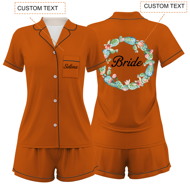 Custom Name Wedding Satin Short Pyjamas Set