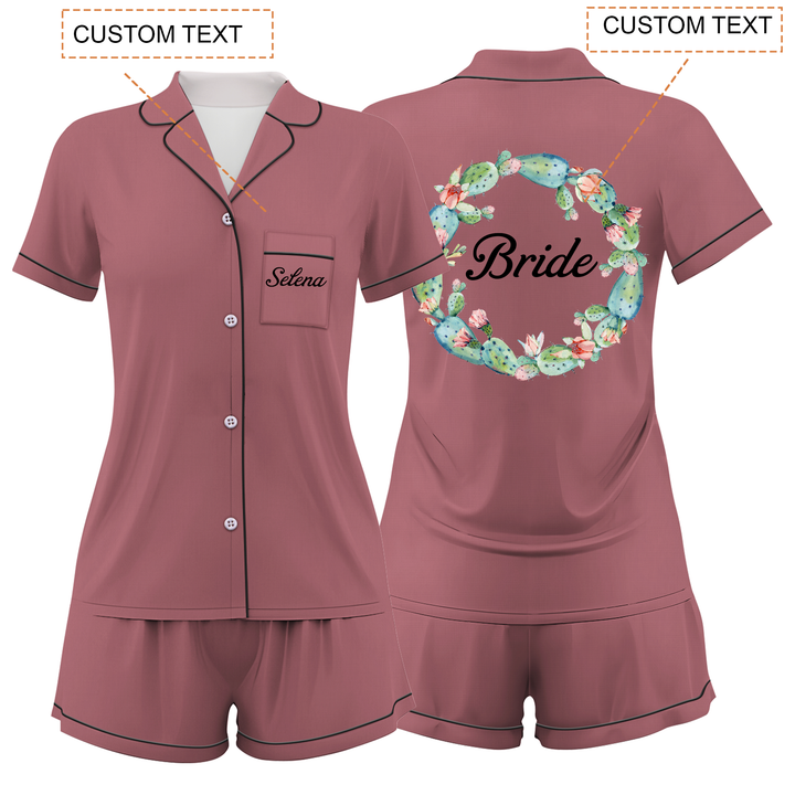 Custom Name Wedding Satin Short Pyjamas Set