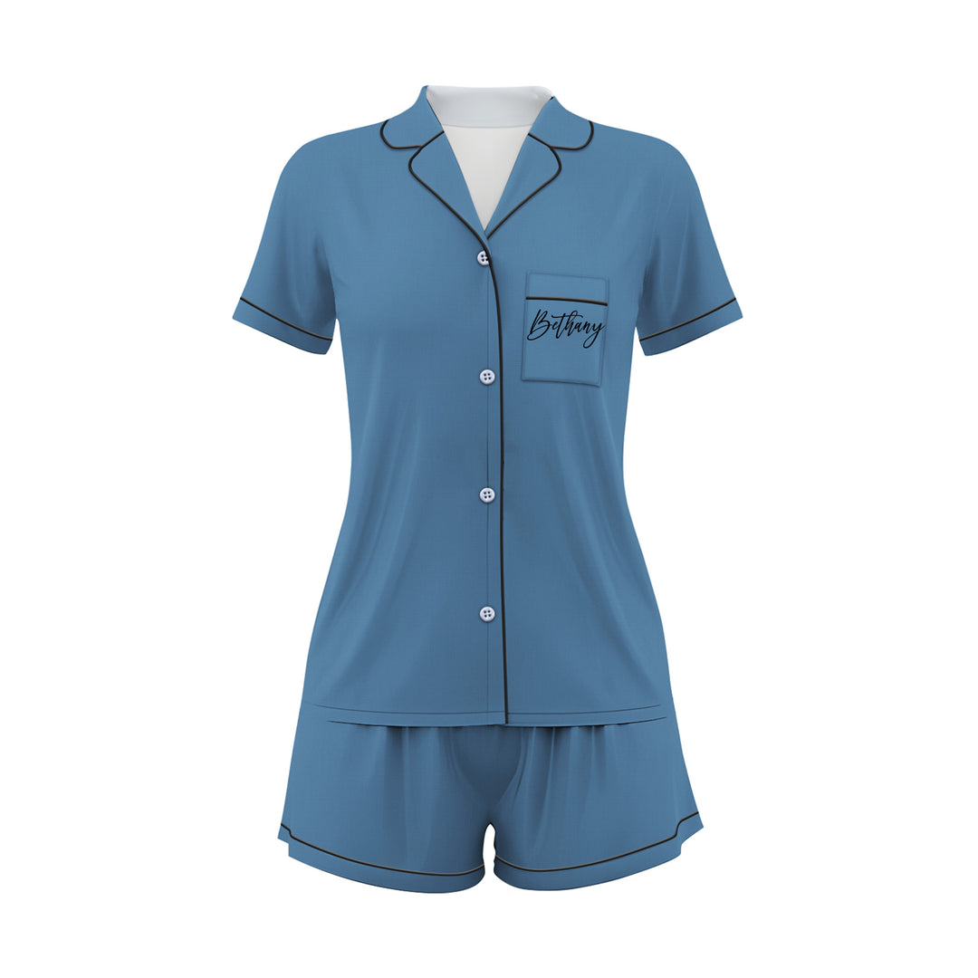 Custom Text Satin Short Pyjamas Set