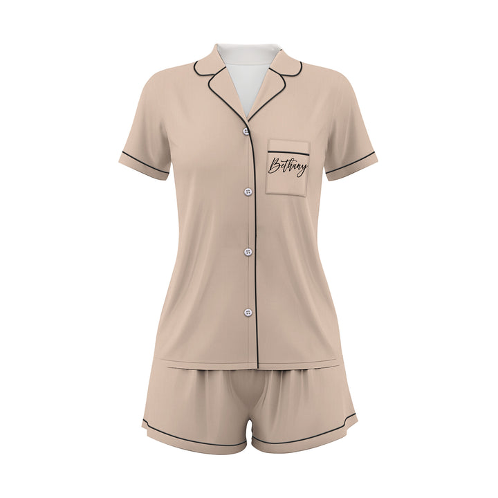 Custom Text Satin Short Pyjamas Set
