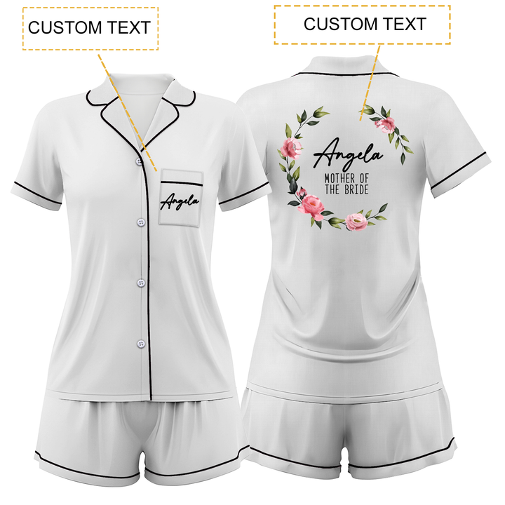 Custom Text Wedding Satin Short Pyjamas Set