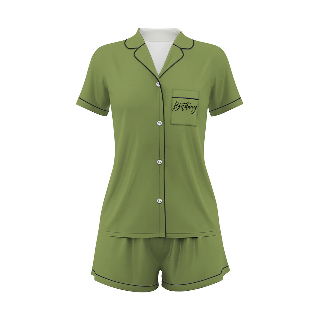 Custom Text Satin Short Pyjamas Set