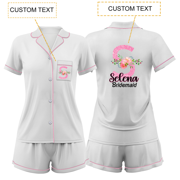 Custom Text Wedding Satin Short Pyjamas Set