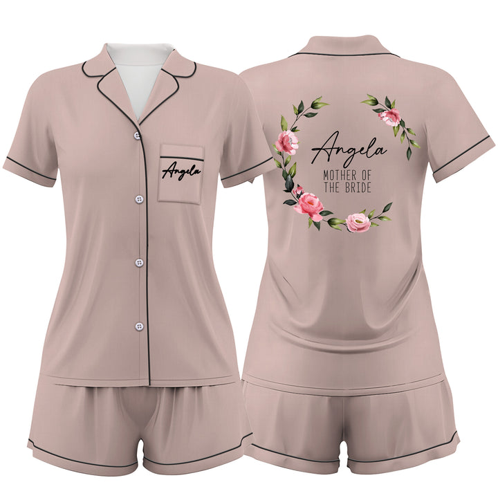 Custom Text Wedding Satin Short Pyjamas Set