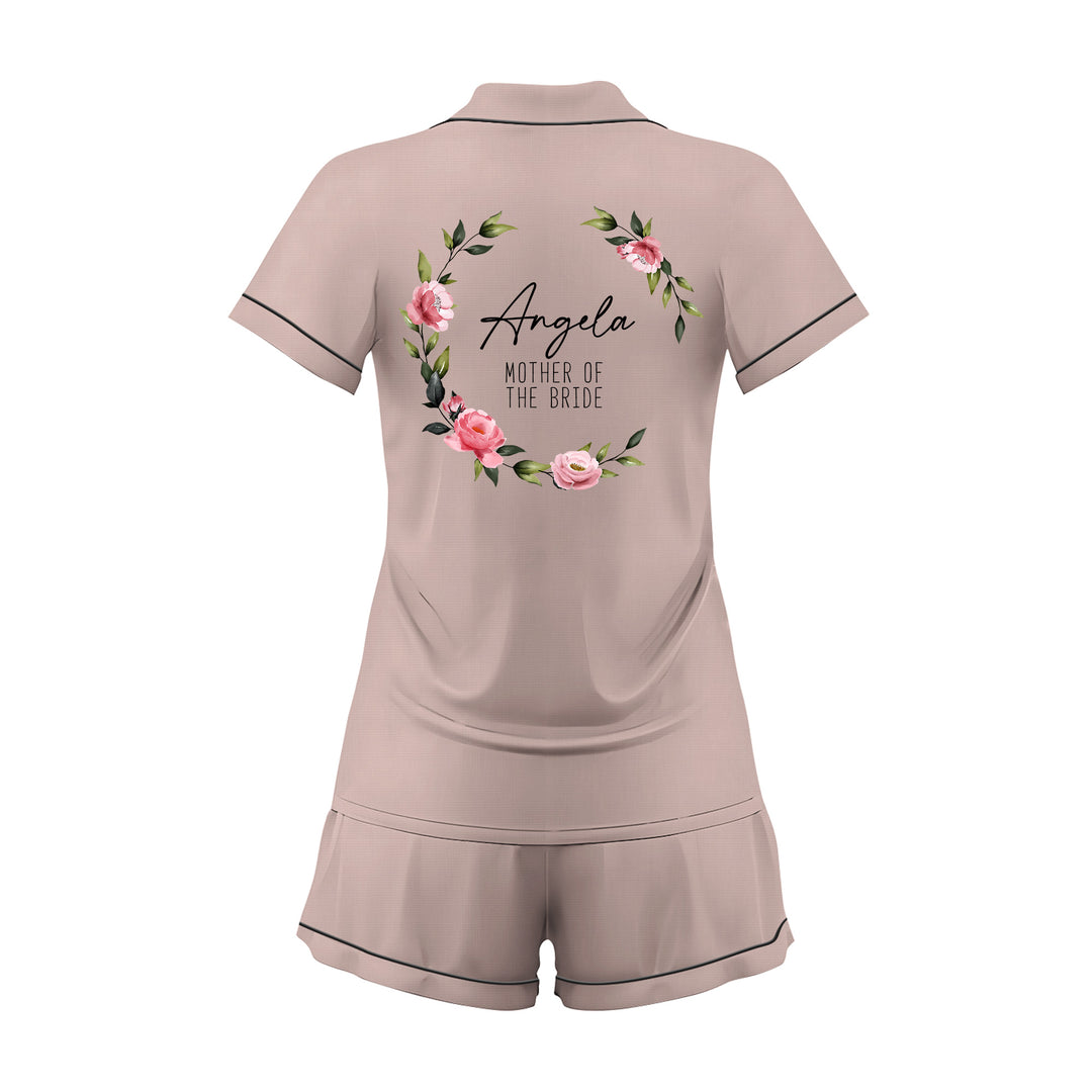Custom Text Wedding Satin Short Pyjamas Set
