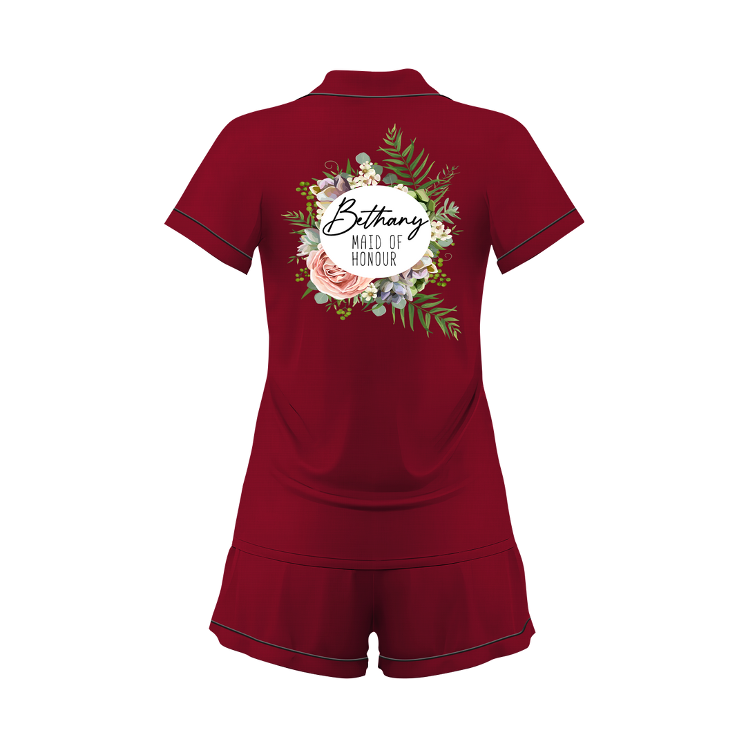 Custom Text Wedding Satin Short Pyjamas Set