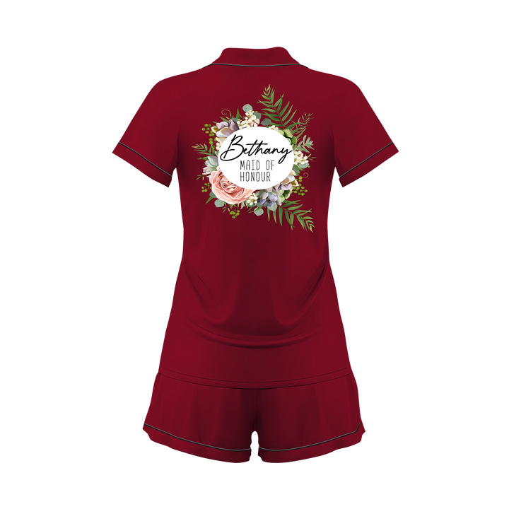 Custom Text Wedding Satin Short Pyjamas Set