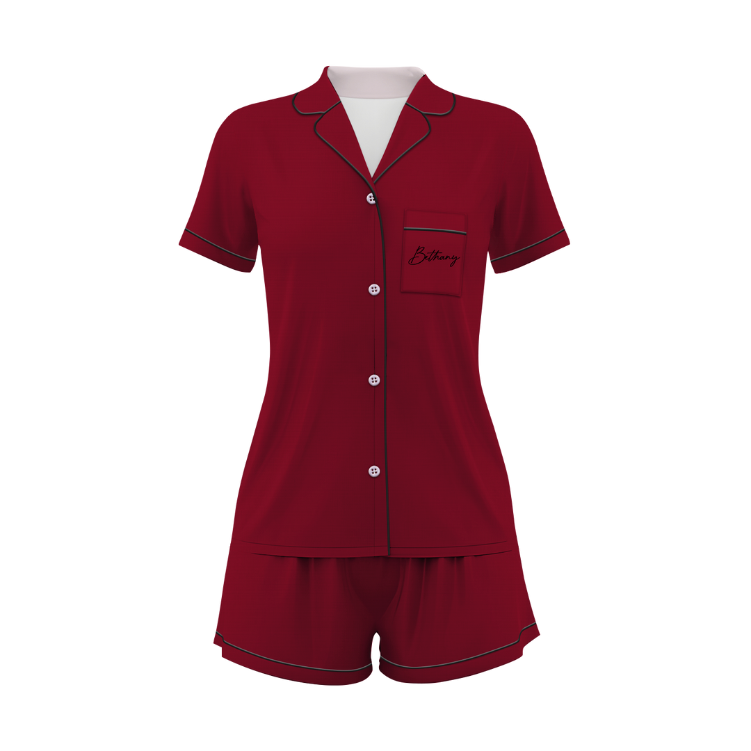 Custom Text Wedding Satin Short Pyjamas Set