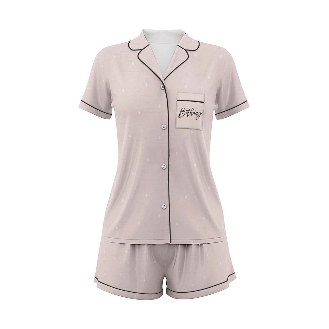 Bộ đồ ngủ ngắn bằng vải satin cưới có in chữ cá nhân