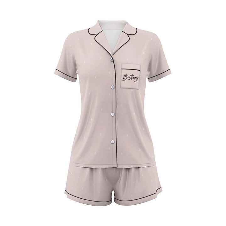 Bộ đồ ngủ ngắn bằng vải satin cưới có in chữ cá nhân