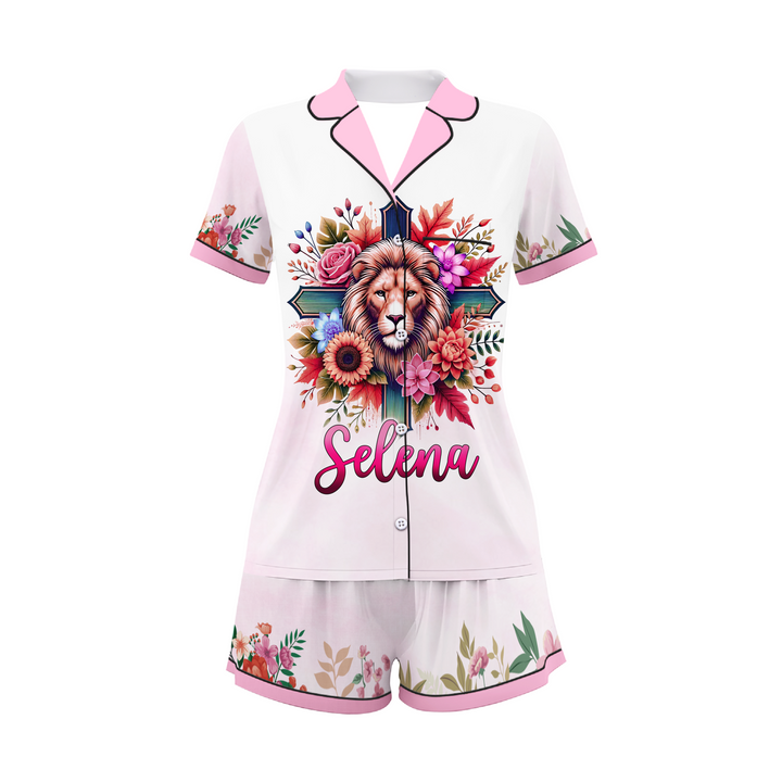 Bộ đồ ngủ ngắn bằng vải satin chuồn chuồn có tên riêng