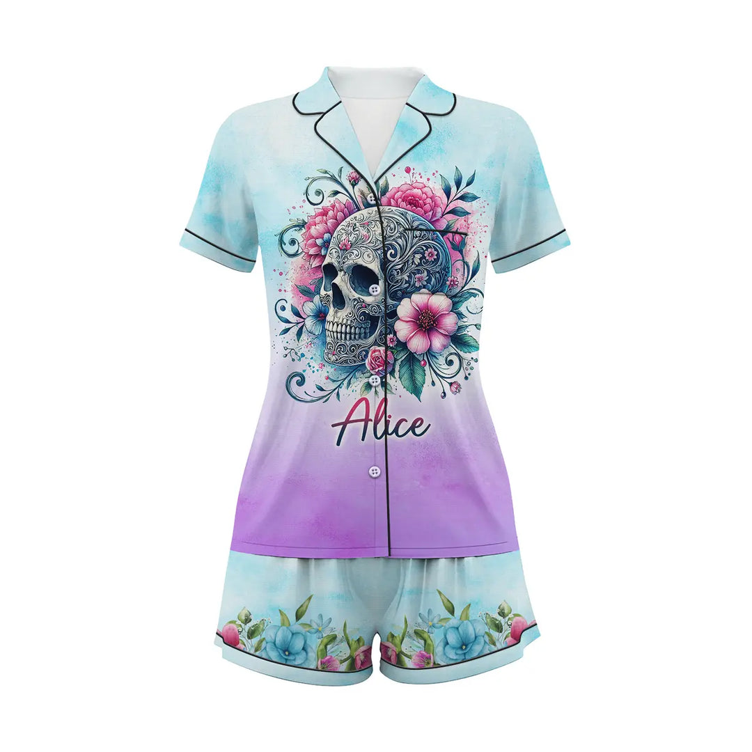 Bộ đồ ngủ ngắn bằng vải satin chuồn chuồn có tên riêng