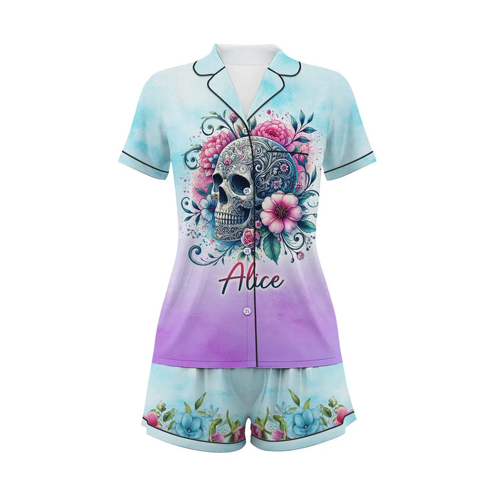 Bộ đồ ngủ ngắn bằng vải satin chuồn chuồn có tên riêng