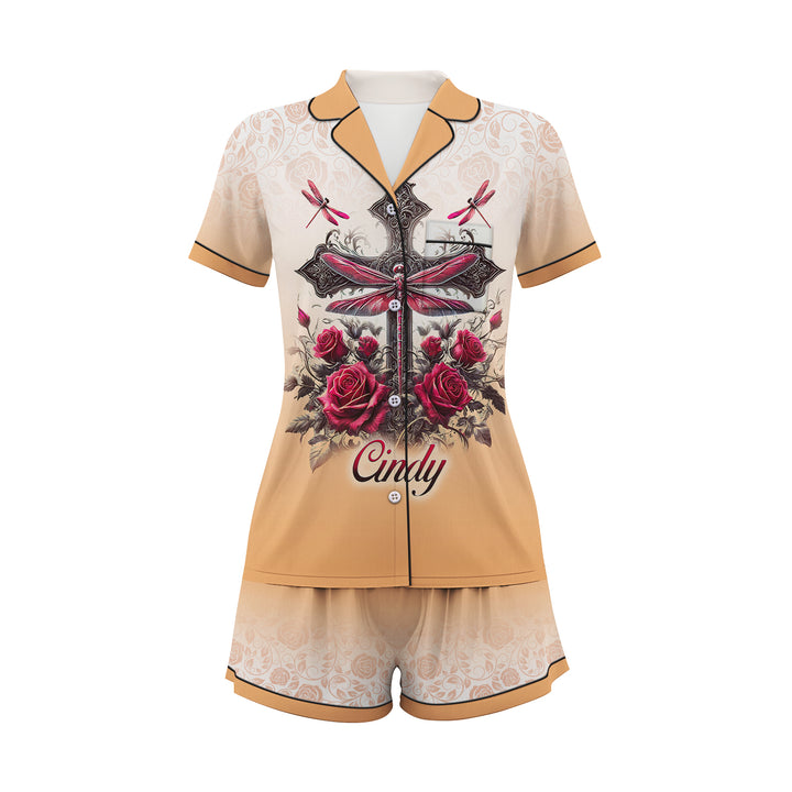 Bộ đồ ngủ ngắn bằng vải satin chuồn chuồn có tên riêng